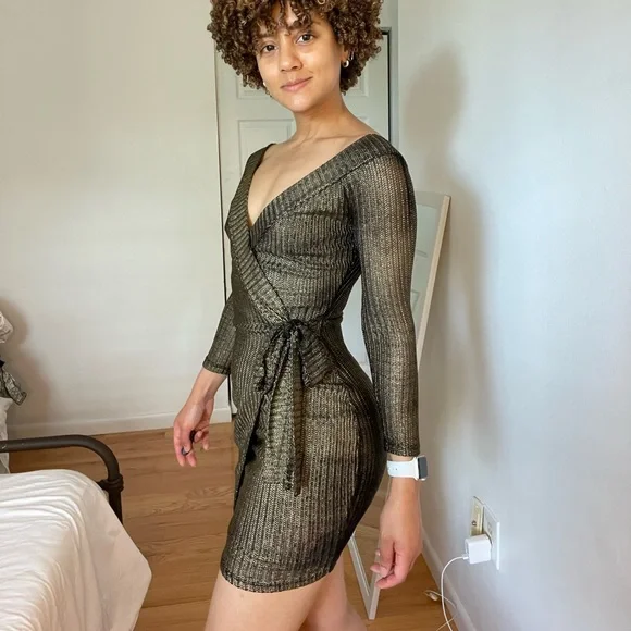 Luxxel | Dresses | Luxxel Metallic Mini Wrap Dress | Poshmark